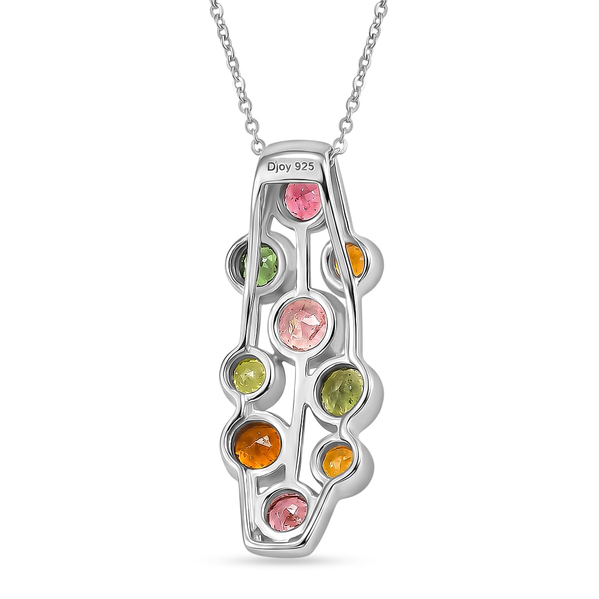 D'Joy - Multi-Tourmaline Pendant with Chain (Size 20) in Rhodium Overlay Sterling Silver 1.75 Ct.