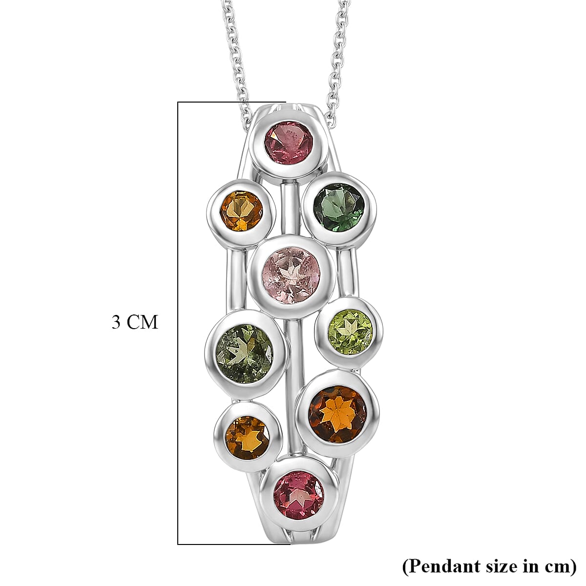 D'Joy - Multi-Tourmaline Pendant with Chain (Size 20) in Rhodium Overlay Sterling Silver 1.75 Ct.