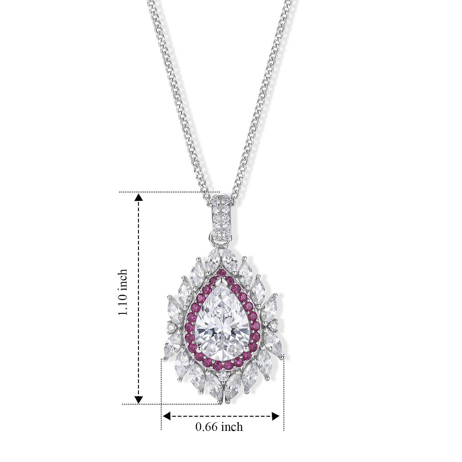 Moissanite & Pink Sapphire Pendant with Chain (Size 18) in Rhodium Overlay Sterling Silver 3.76 Ct.