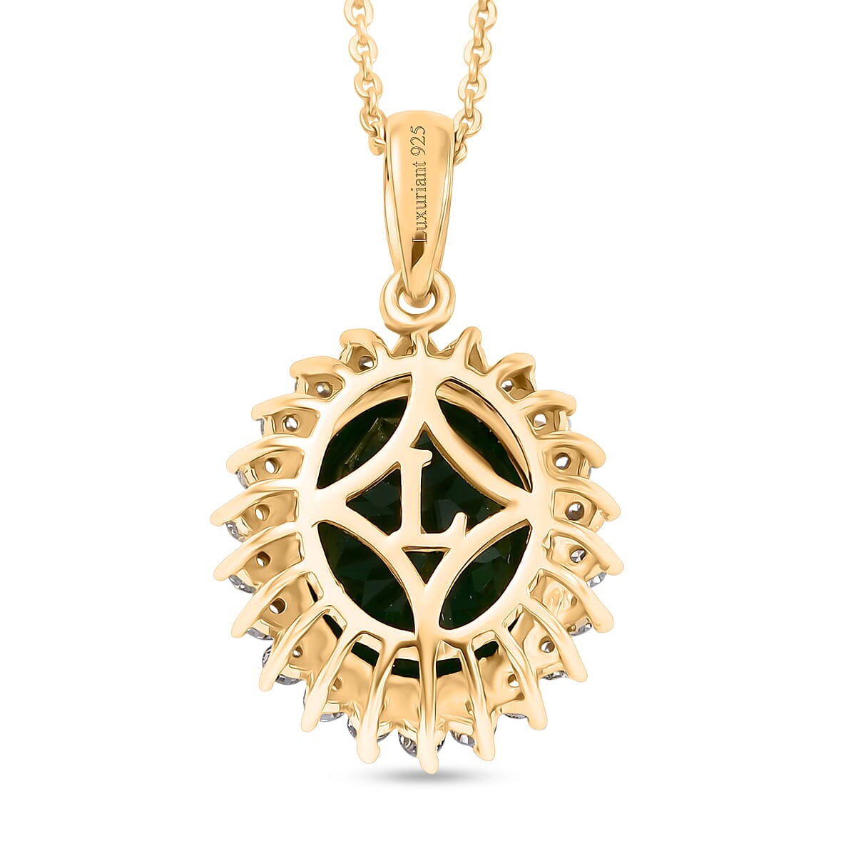 Luxuriant - Natural Chrome Diopside & Lab Grown Diamond (SI-G-H) Halo Pendant with Chain (Size 20) in 18K Vermeil Yellow Gold Plated Sterling Silver 5.25 Ct.
