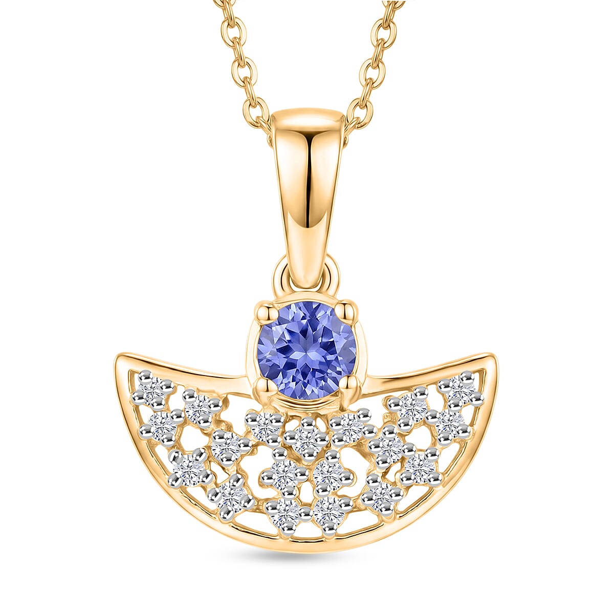 D'Joy - Tanzanite & White Zircon Pendant with Chain (Size 20) in Yellow Gold Plated Sterling Silver