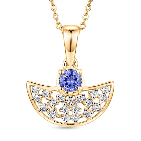 D'Joy - Tanzanite & White Zircon Pendant with Chain (Size 20) in Yellow Gold Plated Sterling Silver