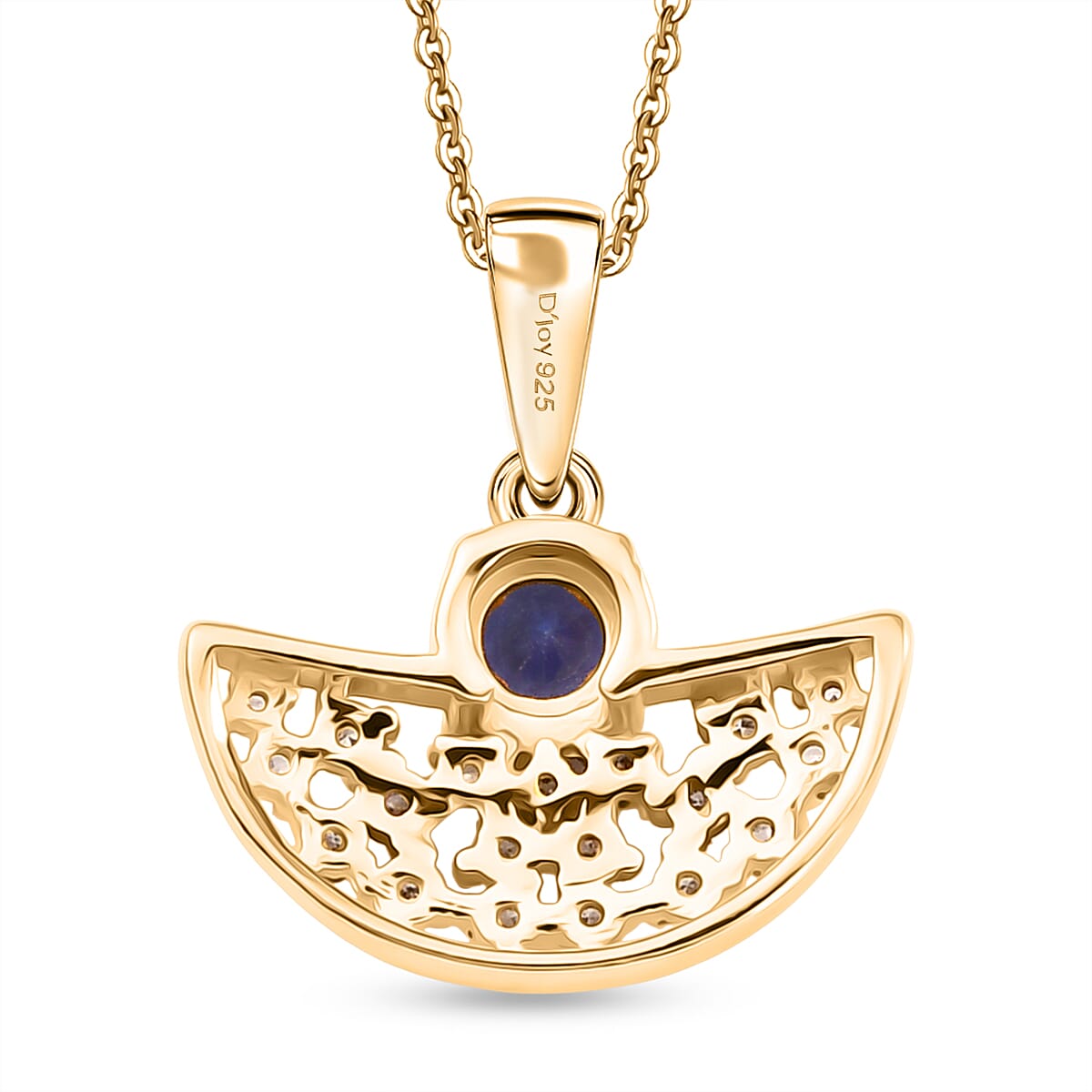 D'Joy - Tanzanite & White Zircon Pendant with Chain (Size 20) in Yellow Gold Plated Sterling Silver