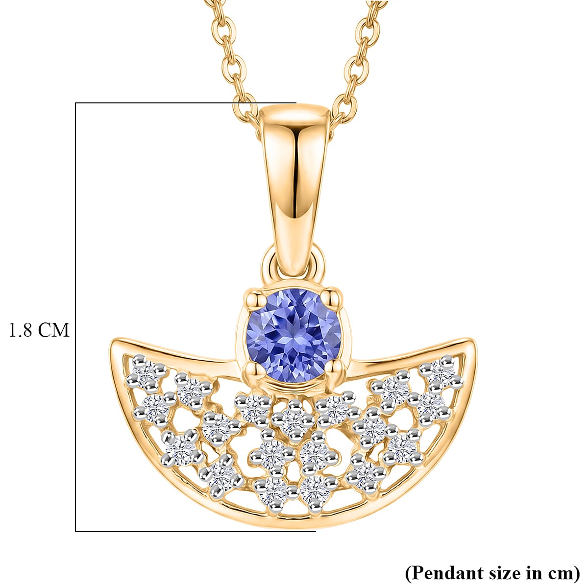 D'Joy - Tanzanite & White Zircon Pendant with Chain (Size 20) in Yellow Gold Plated Sterling Silver