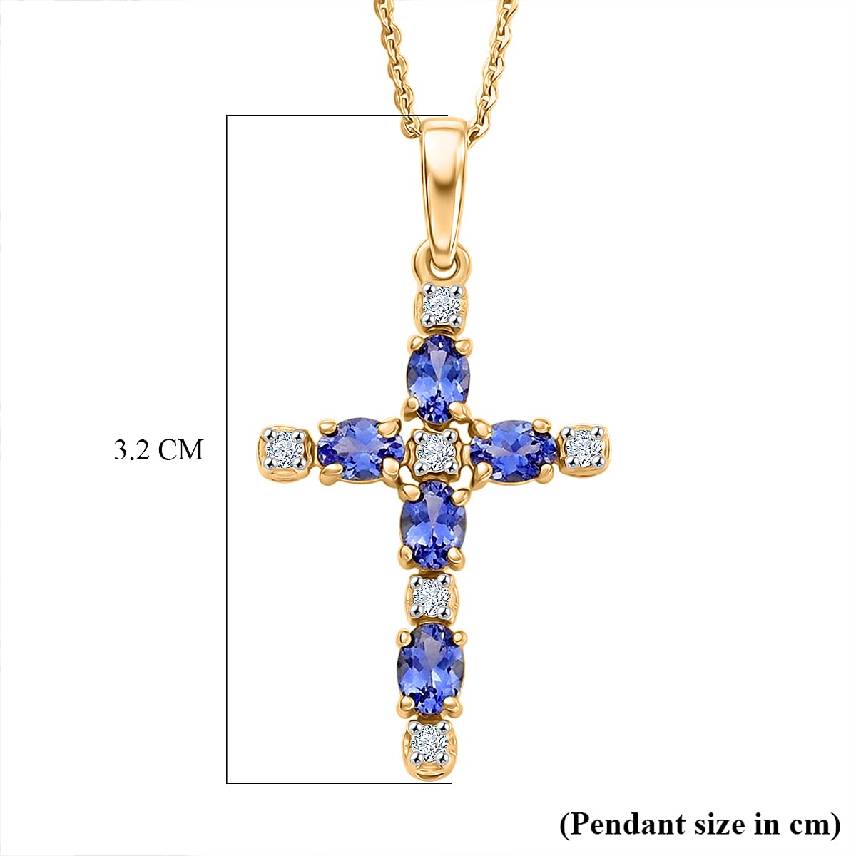 D'Joy - Tanzanite & Moissanite Pendant with Chain (Size 20) in Yellow Gold Plated Sterling Silver 1.06 Ct.