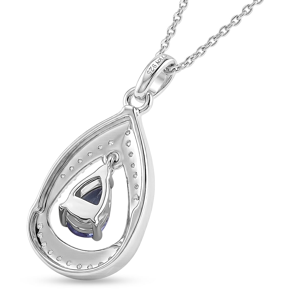 D'Joy - Tanzanite & White Zircon Pendant with Chain (Size 20) in Rhodium Overlay Sterling Silver