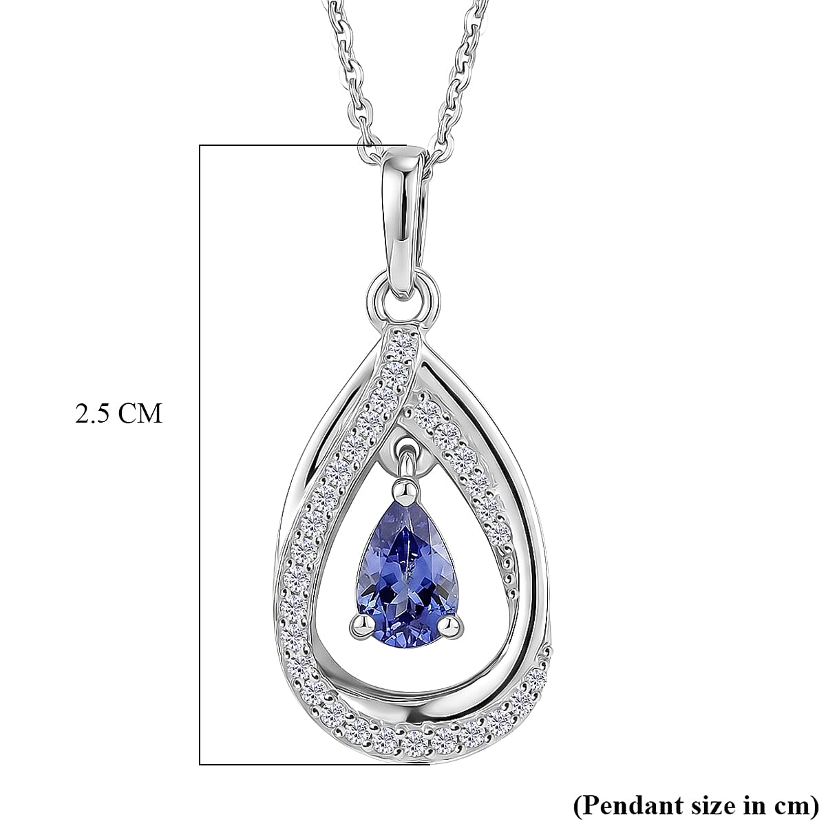 D'Joy - Tanzanite & White Zircon Pendant with Chain (Size 20) in Rhodium Overlay Sterling Silver
