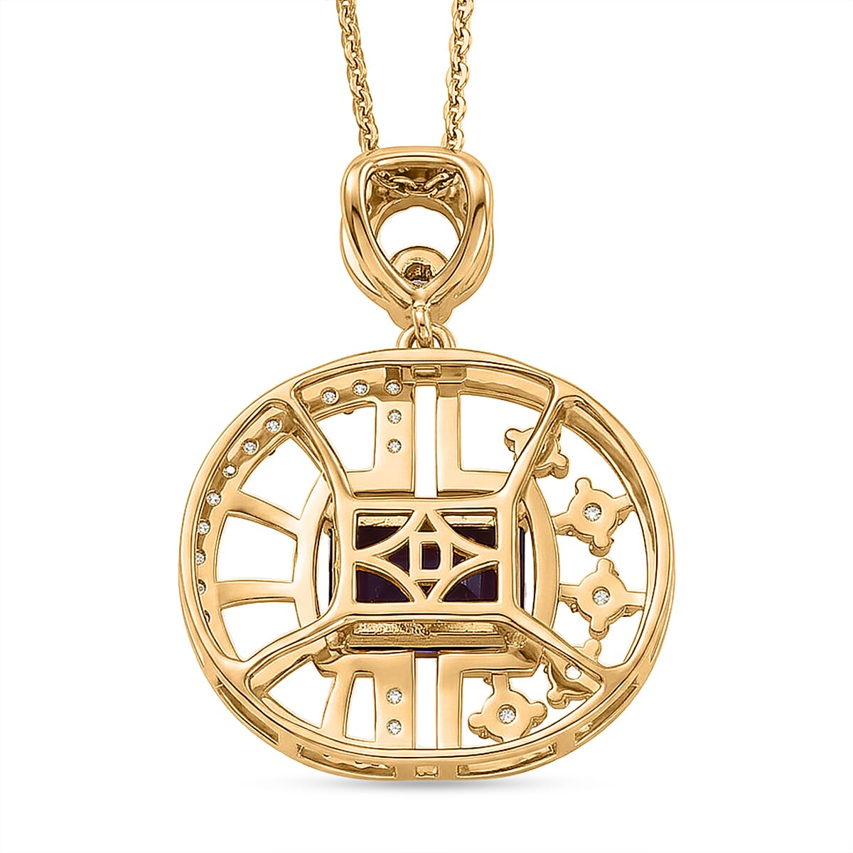D'Joy - AAA Zambian Amethyst & White Zircon Pendant with Chain (Size 20) in Yellow Gold Plated Sterling Silver 2.00 Ct.