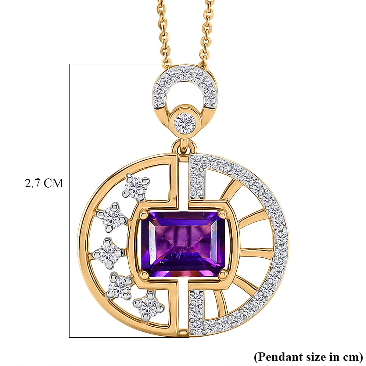 D'Joy - AAA Zambian Amethyst & White Zircon Pendant with Chain (Size 20) in Yellow Gold Plated Sterling Silver 2.00 Ct.