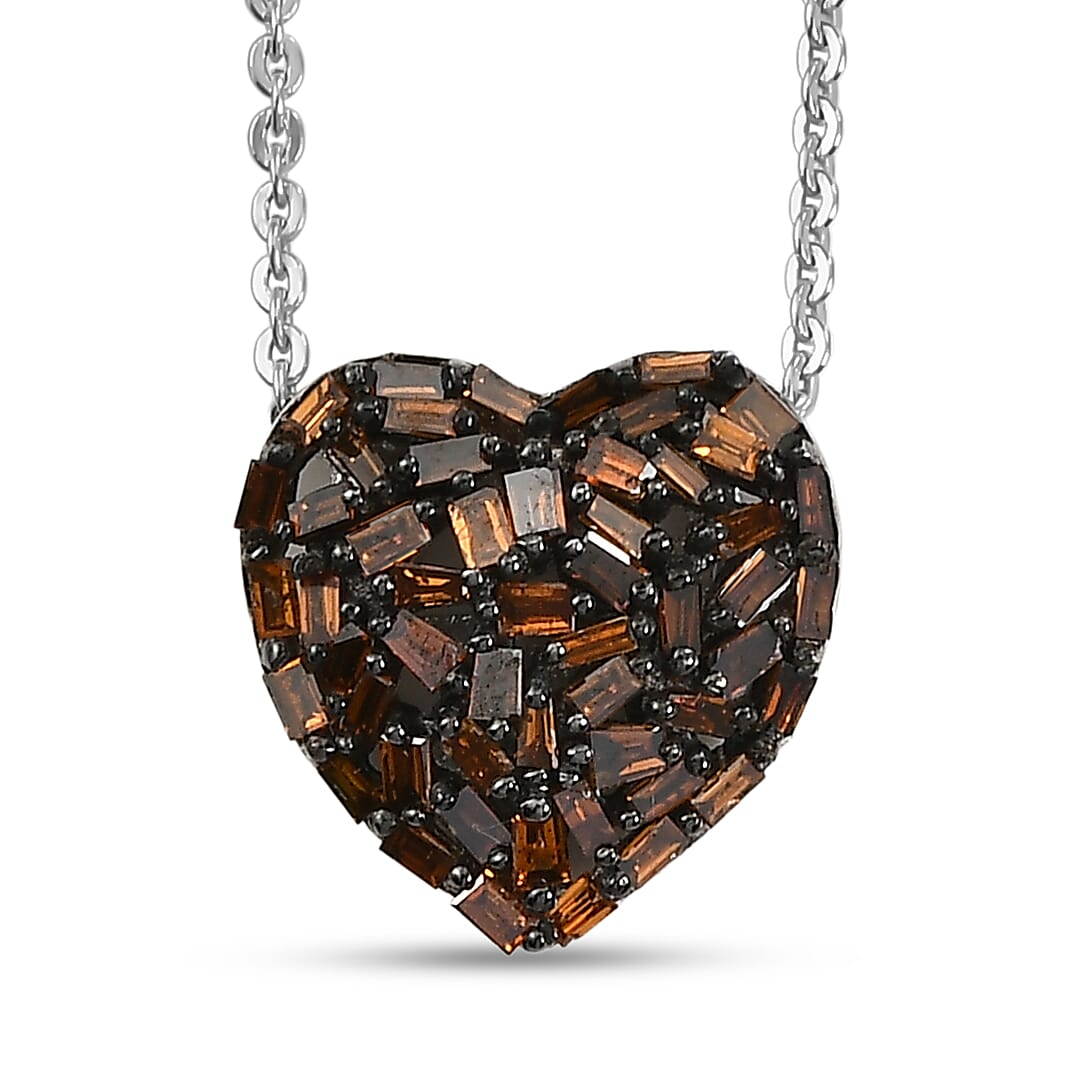 Red Diamond & Blue Sapphire Pendant with Chain (Size - 20) in Rhodium Overlay Sterling Silver 0.40 Ct.