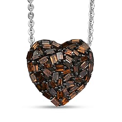GP - Natural Blue Diamond & Blue Sapphire Heart Pendant with Chain (Size 20) in Rhodium Overlay Sterling Silver 0.40 Ct.