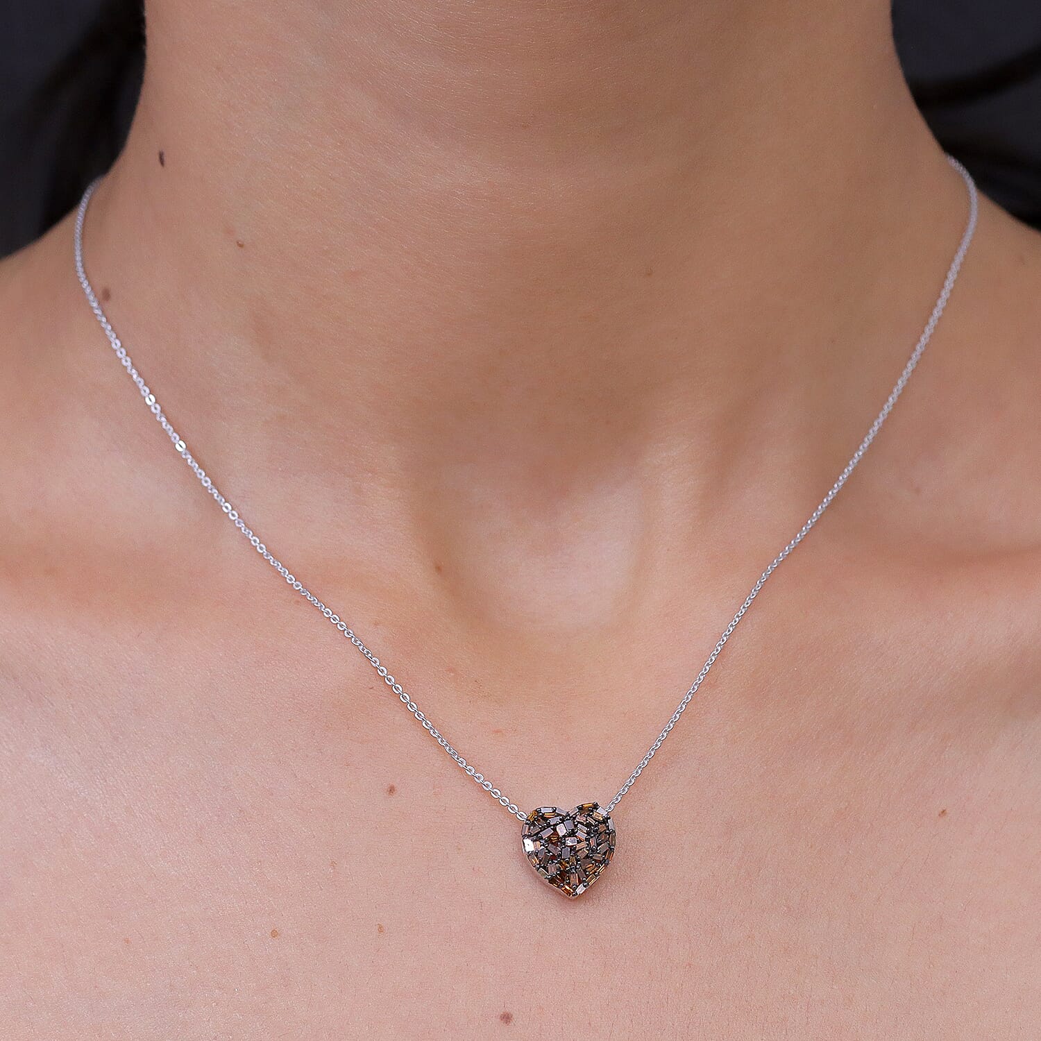 Red Diamond & Blue Sapphire Pendant with Chain (Size - 20) in Rhodium Overlay Sterling Silver 0.40 Ct.