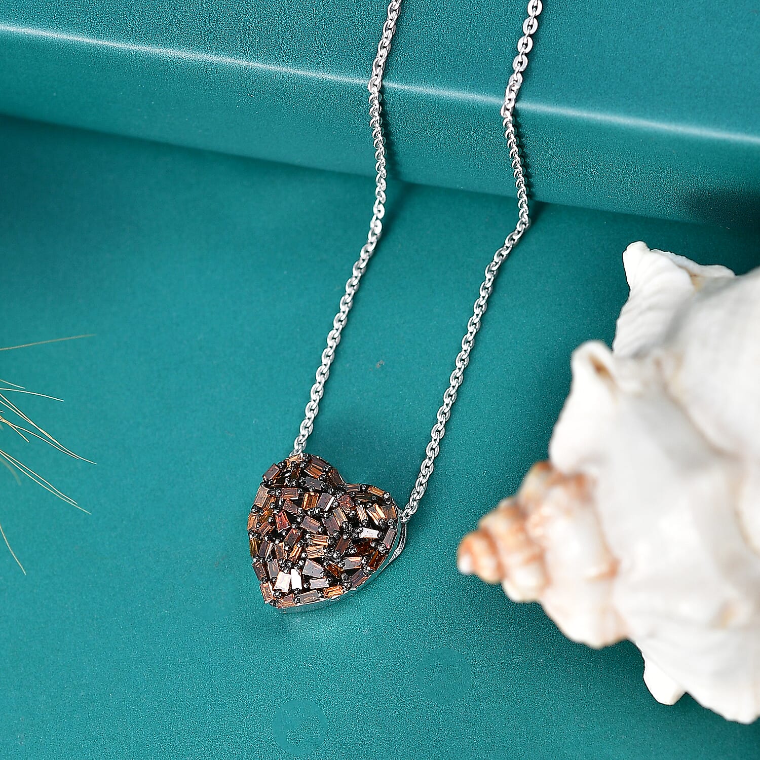 Red Diamond & Blue Sapphire Pendant with Chain (Size - 20) in Rhodium Overlay Sterling Silver 0.40 Ct.