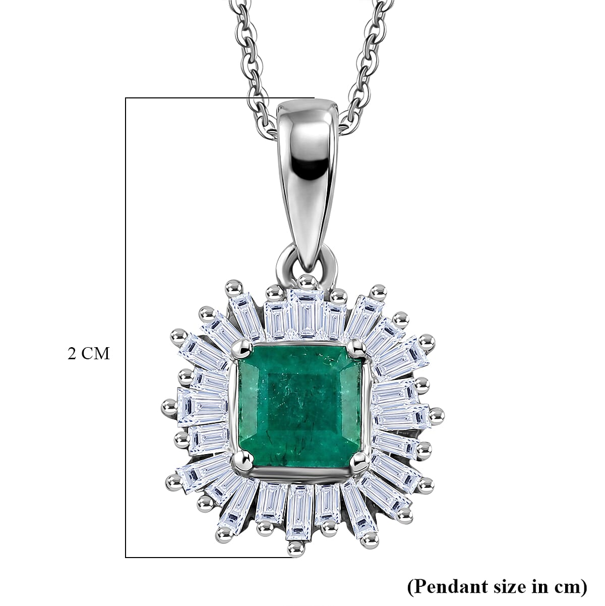 Luxuriant - AAA Zambian Emerald & Lab Grown Diamond (SI-G-H) Pendant with Chain (Size 20) in Rhodium Overlay Sterling Silver 1.12 Ct.