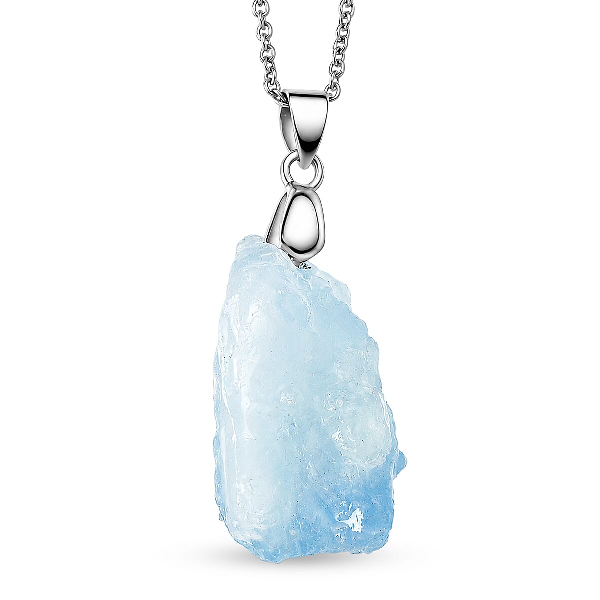 Aquamarine Pendant with Chain (Size 20) Stainless Steel  40.000  Ct.