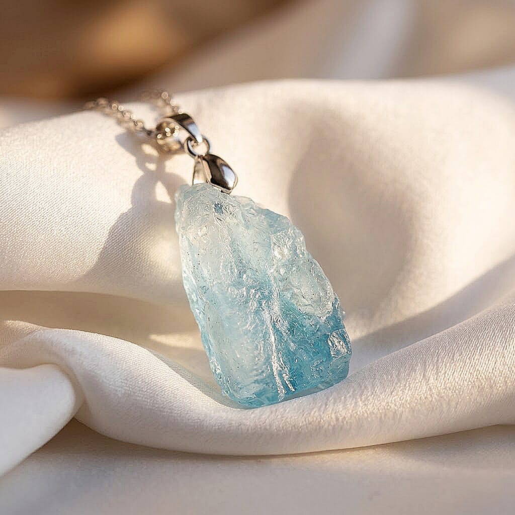 Aquamarine Pendant with Chain (Size 20) Stainless Steel  40.000  Ct.