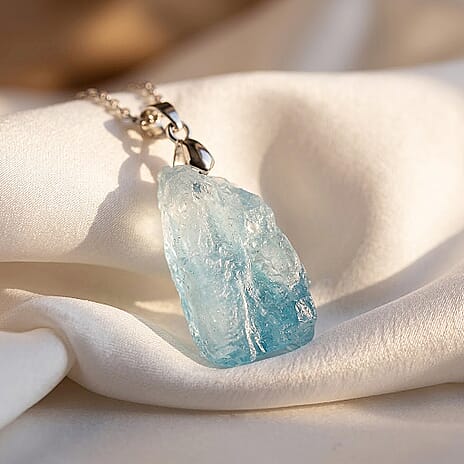 Aquamarine Pendant with Chain (Size 20) Stainless Steel  40.000  Ct.