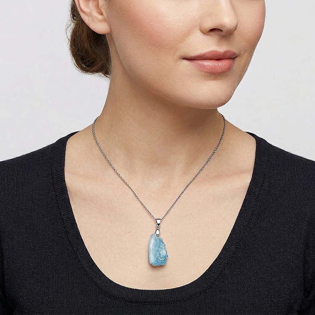 Aquamarine Pendant with Chain (Size 20) Stainless Steel  40.000  Ct.