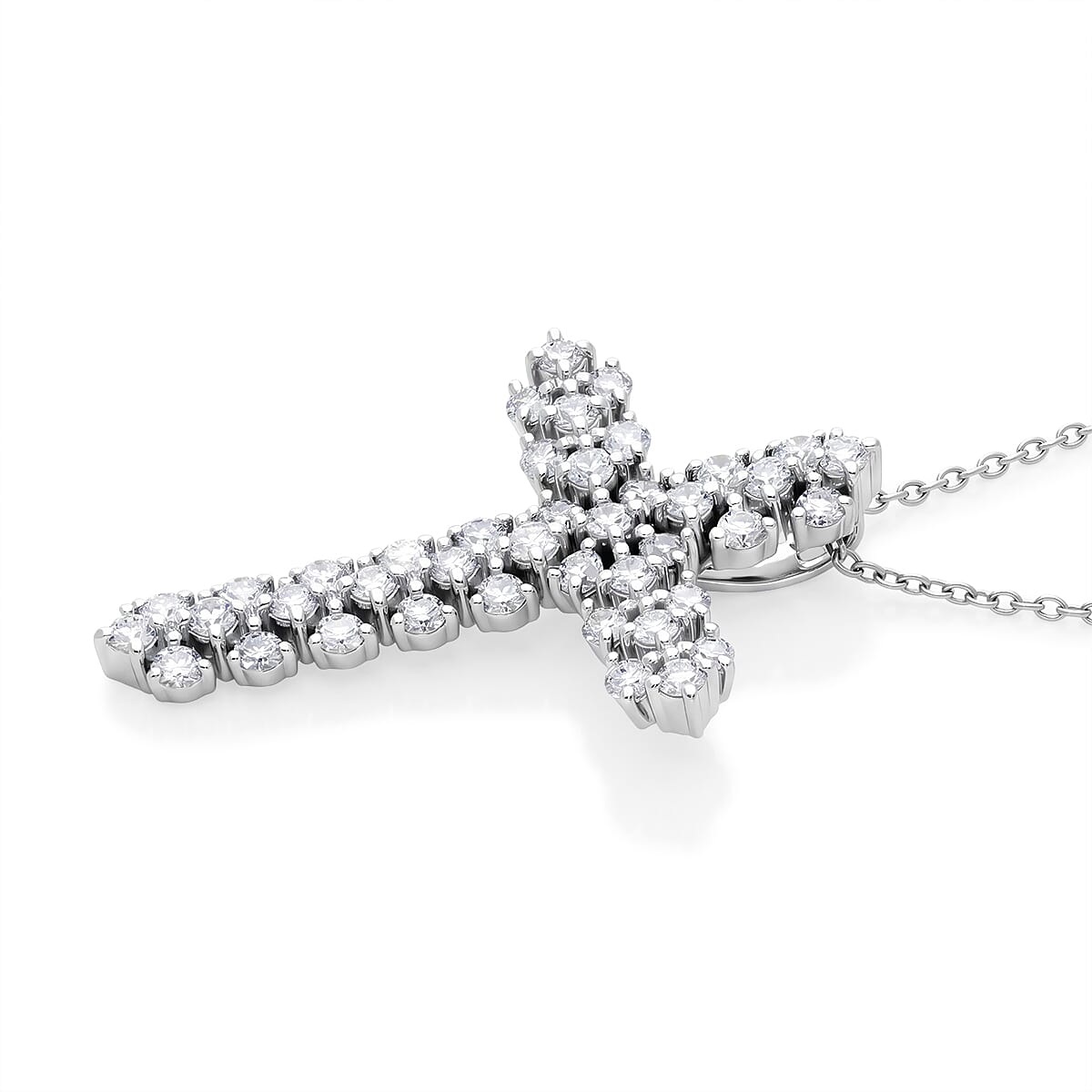 Luxuriant - Lab Grown Diamond (SI-G-H) Cross Pendant with (Size 18-2 Ext) in Rhodium Overlay Sterling Silver 1.00 Ct.