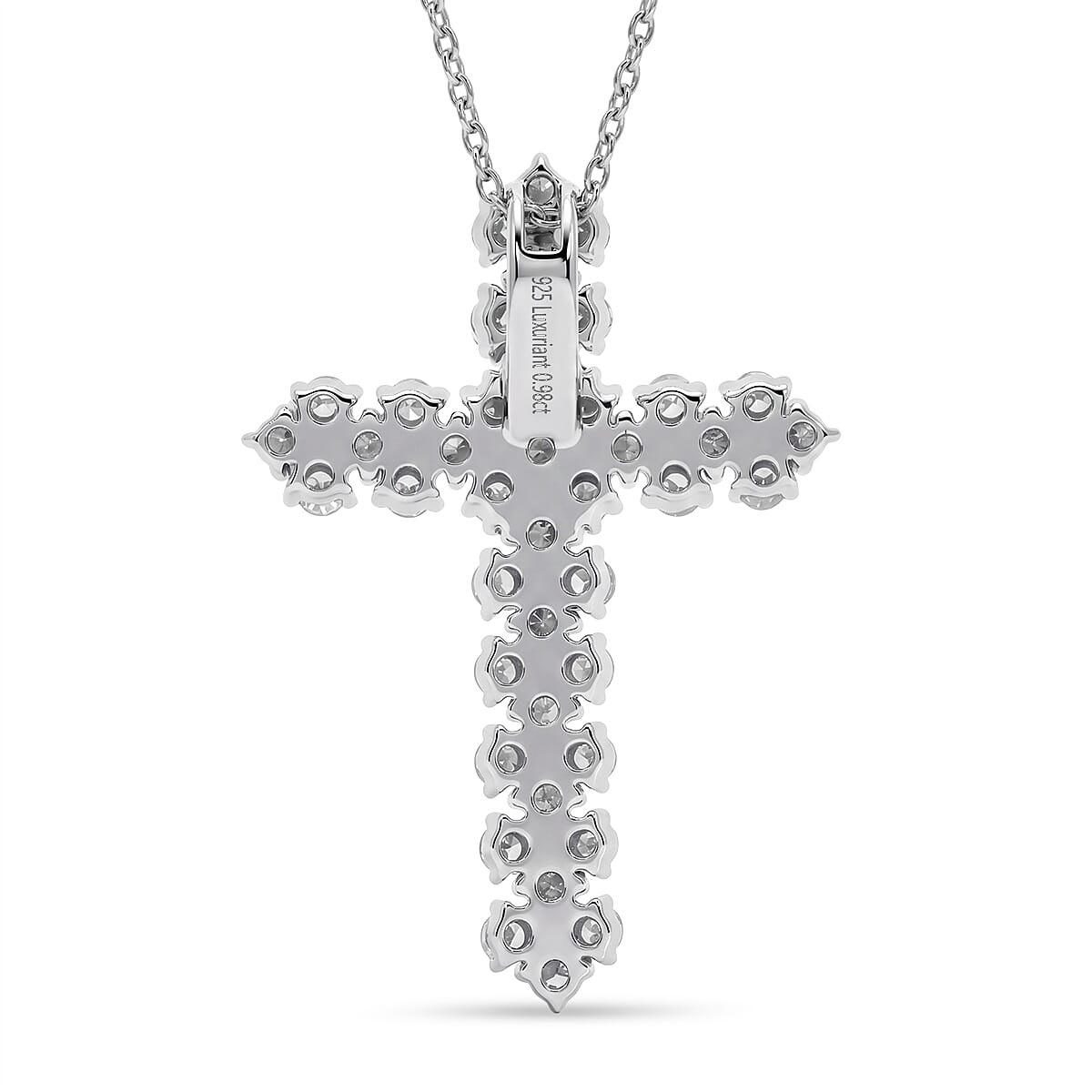 Luxuriant - Lab Grown Diamond (SI-G-H) Cross Pendant with (Size 18-2 Ext) in Rhodium Overlay Sterling Silver 1.00 Ct.