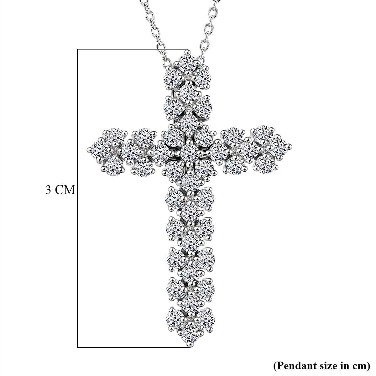 Luxuriant - Lab Grown Diamond (SI-G-H) Cross Pendant with (Size 18-2 Ext) in Rhodium Overlay Sterling Silver 1.00 Ct.
