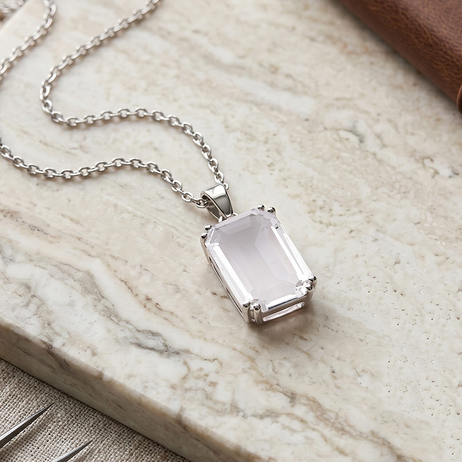 White Crystal Pendant with Chain (Size 20-2 Ext)