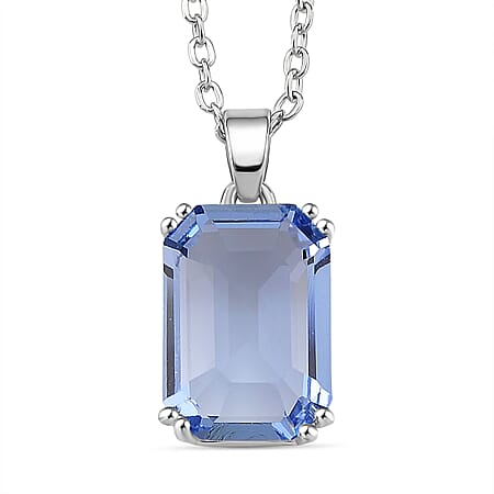 Austrian Blue Crystal 8 Prongs Solitaire Classic Pendant Necklace with Chain (Size 20-2 Ext) with Lobster Clasp