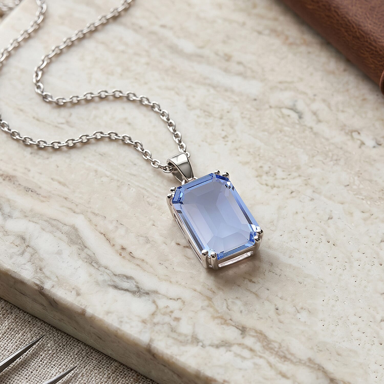 Blue Crystal Pendant with Chain (Size 20-2 Ext)