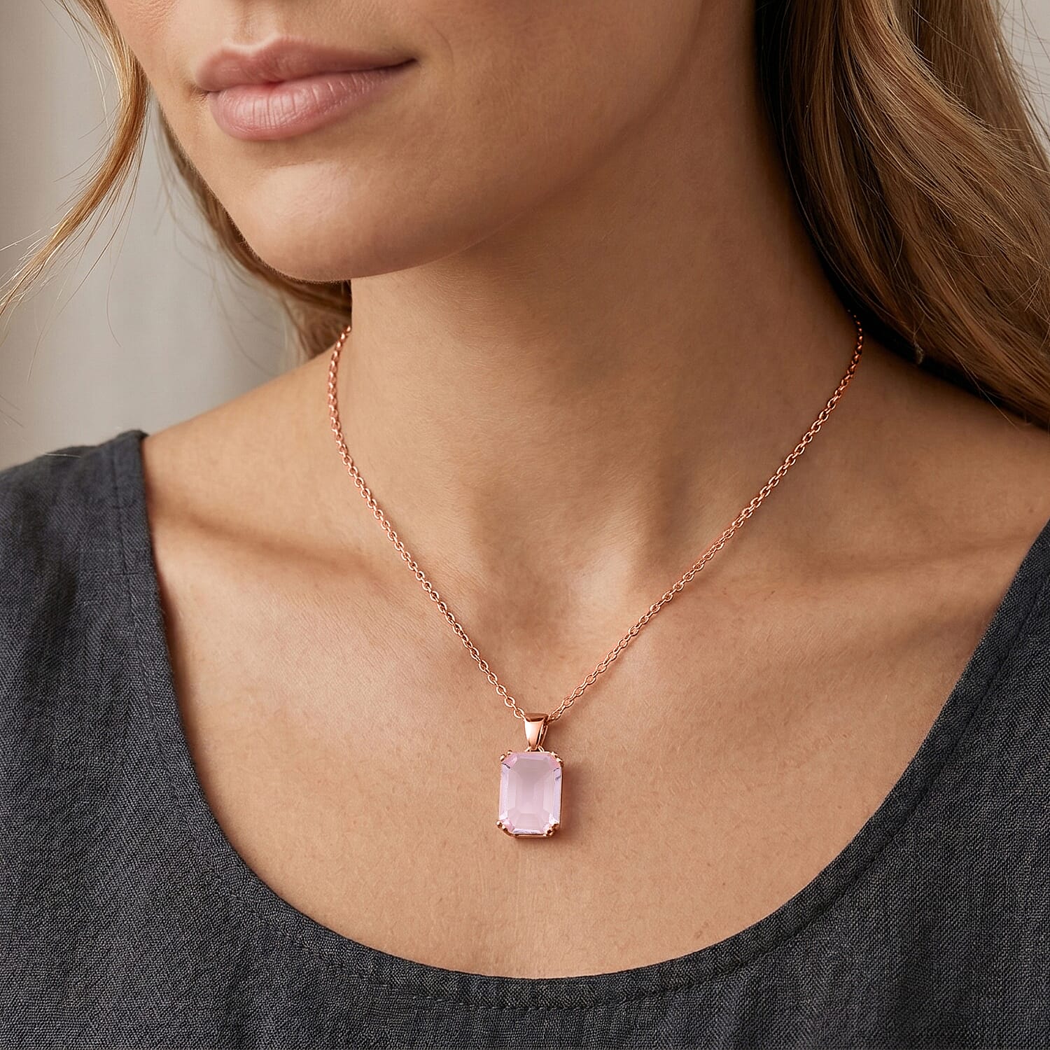 Pink Crystal Pendant with Chain (Size 20-2 Ext)