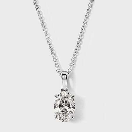 LUXURIANT 2 Ct. Lab Grown Diamond Oval-Cut Solitaire Pendant with Chain (Size 20) in Rhodium Overlay Sterling Silver, SGL Certified (SI-G-H)