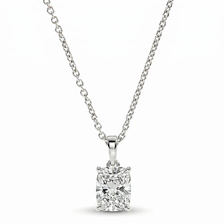 LUXURIANT 2 Ct. Lab Grown Diamond Cushion-Cut Solitaire Pendant with Chain (Size 20) in Rhodium Overlay Sterling Silver, SGL Certified (SI-G-H) LUXURIANT 2 Ct. Lab Grown Diamond Cushion-Cut Solitaire Pendant with Chain (Size 20) in Rhodium Overlay Sterling Silver, SGL Certified (SI-G-H)