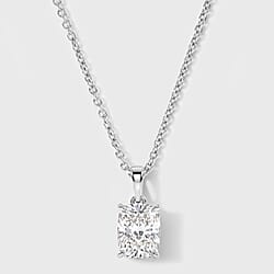 LUXURIANT 2 Ct. Lab Grown Diamond Cushion-Cut Solitaire Pendant with Chain (Size 20) in Rhodium Overlay Sterling Silver, SGL Certified (SI-G-H)