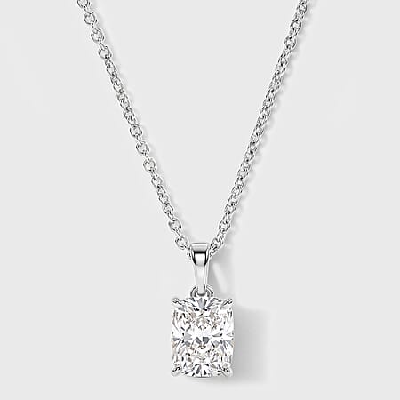 LUXURIANT 2 Ct. Lab Grown Diamond Cushion-Cut Solitaire Pendant with Chain (Size 20) in Rhodium Overlay Sterling Silver, SGL Certified (SI-G-H)