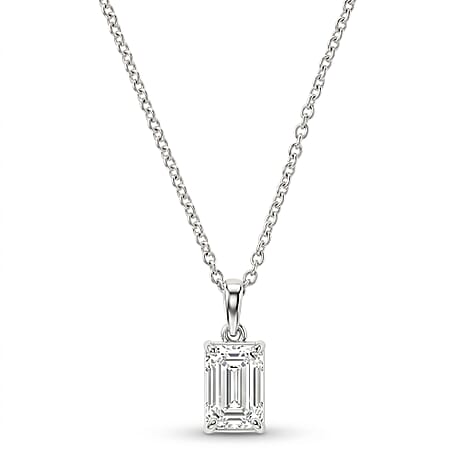 Luxuriant - SGL Certified Lab Grown Diamond (SI-G-H) Emerald Solitaire Pendant with Chain (Size 20) in Rhodium Overlay Sterling Silver 2.00 Ct.