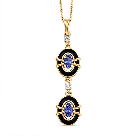 Tanzanite,  White Zircon Pendant with Chain (Size 20) in 18K YG Vermeil Sterling Silver 0.04 ct  Silver Wt. 5.1 Gms  0.560  Ct.
