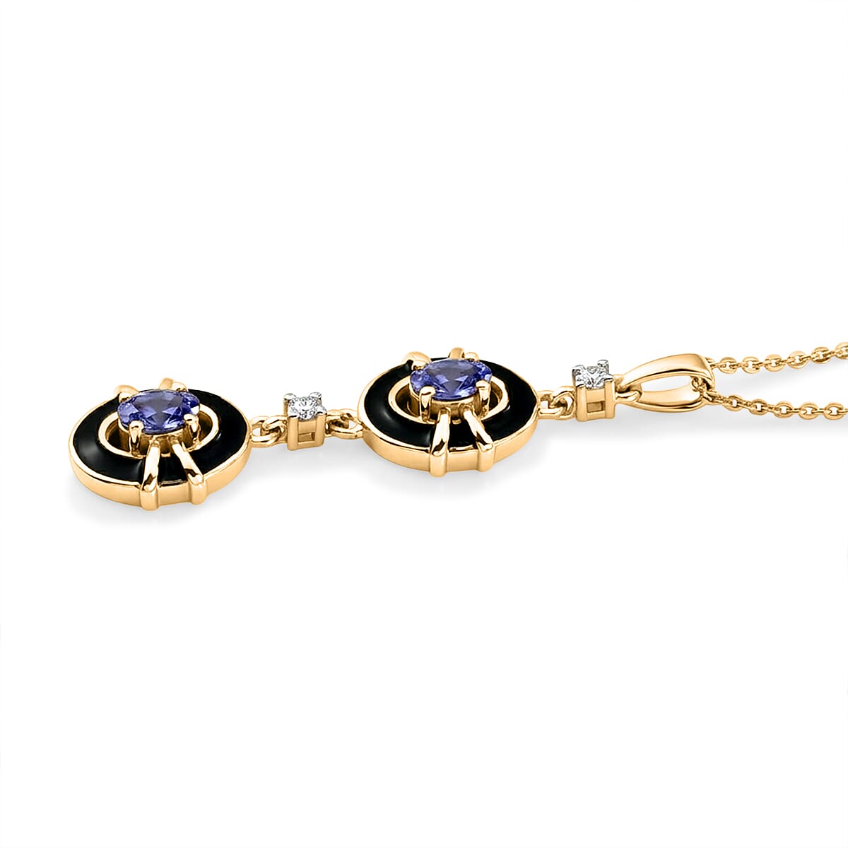 D'Joy - Tanzanite & White Zircon Drop Pendant with Chain (Size 20) in 18K Vermeil Yellow Gold Plated Sterling Silver