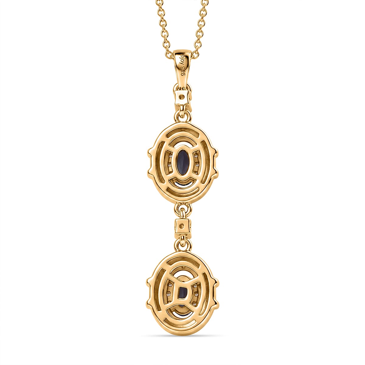 D'Joy - Tanzanite & White Zircon Drop Pendant with Chain (Size 20) in 18K Vermeil Yellow Gold Plated Sterling Silver