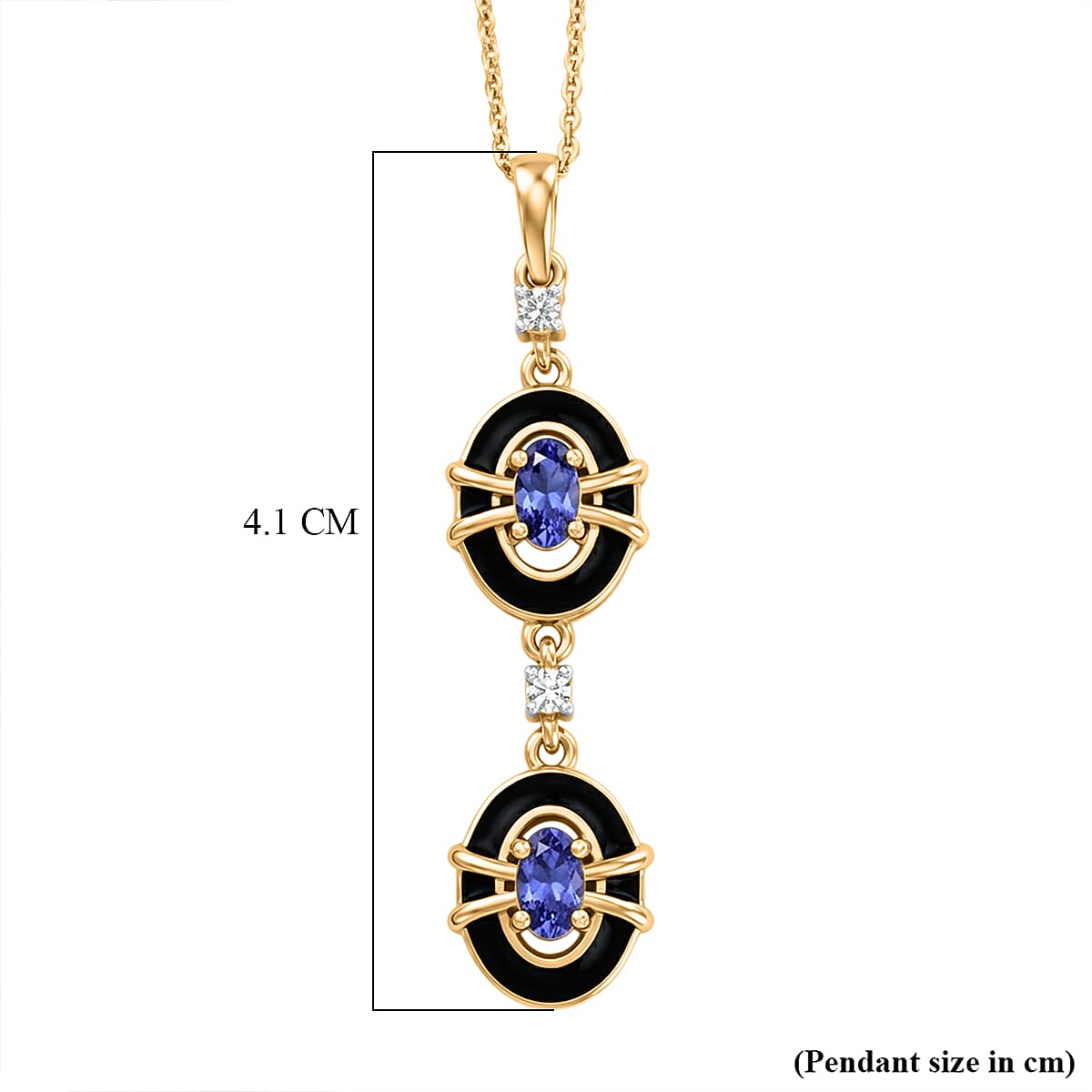 D'Joy - Tanzanite & White Zircon Drop Pendant with Chain (Size 20) in 18K Vermeil Yellow Gold Plated Sterling Silver