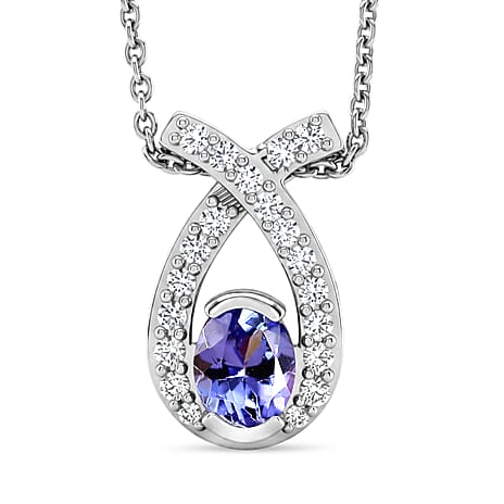 Tanzanite,  White Zircon Pendant with Chain (Size 20) in Platinum Overlay Sterling Silver 0.20 ct  0.560  Ct.