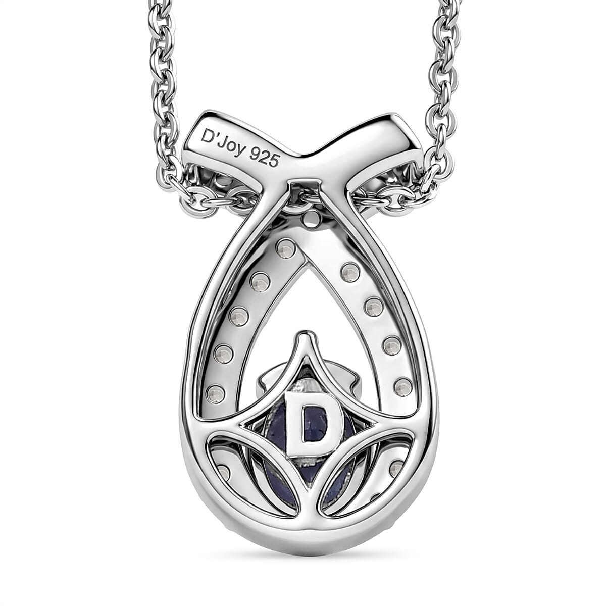 D'Joy - Tanzanite & White Zircon Drop Pendant with Chain (Size 20) in Platinum Overlay Sterling Silver