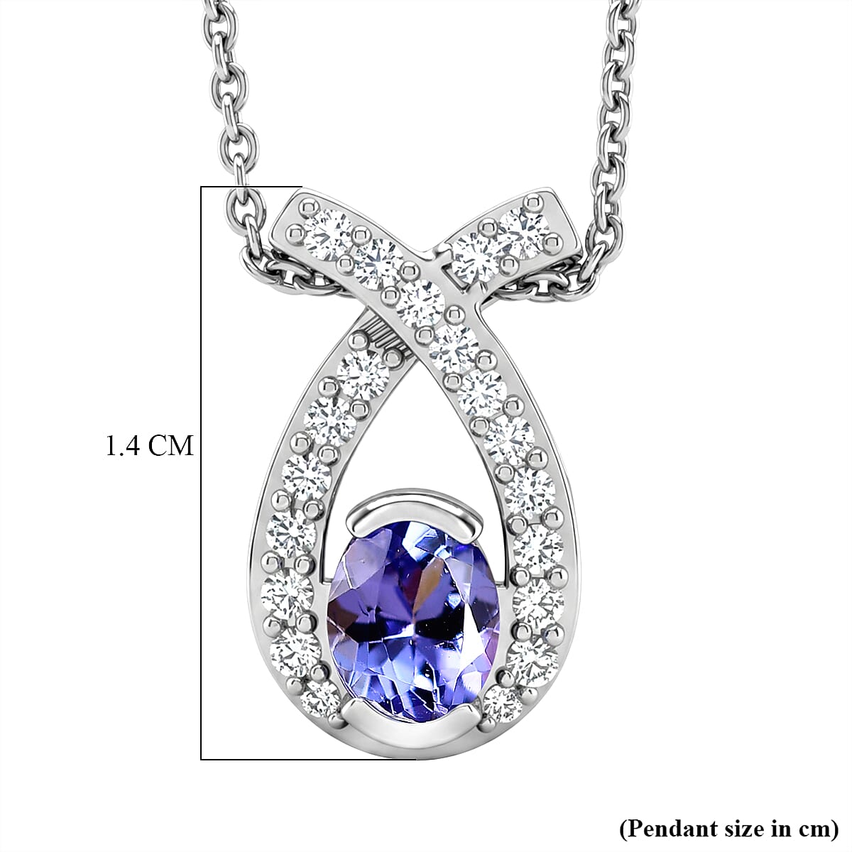 D'Joy - Tanzanite & White Zircon Drop Pendant with Chain (Size 20) in Platinum Overlay Sterling Silver