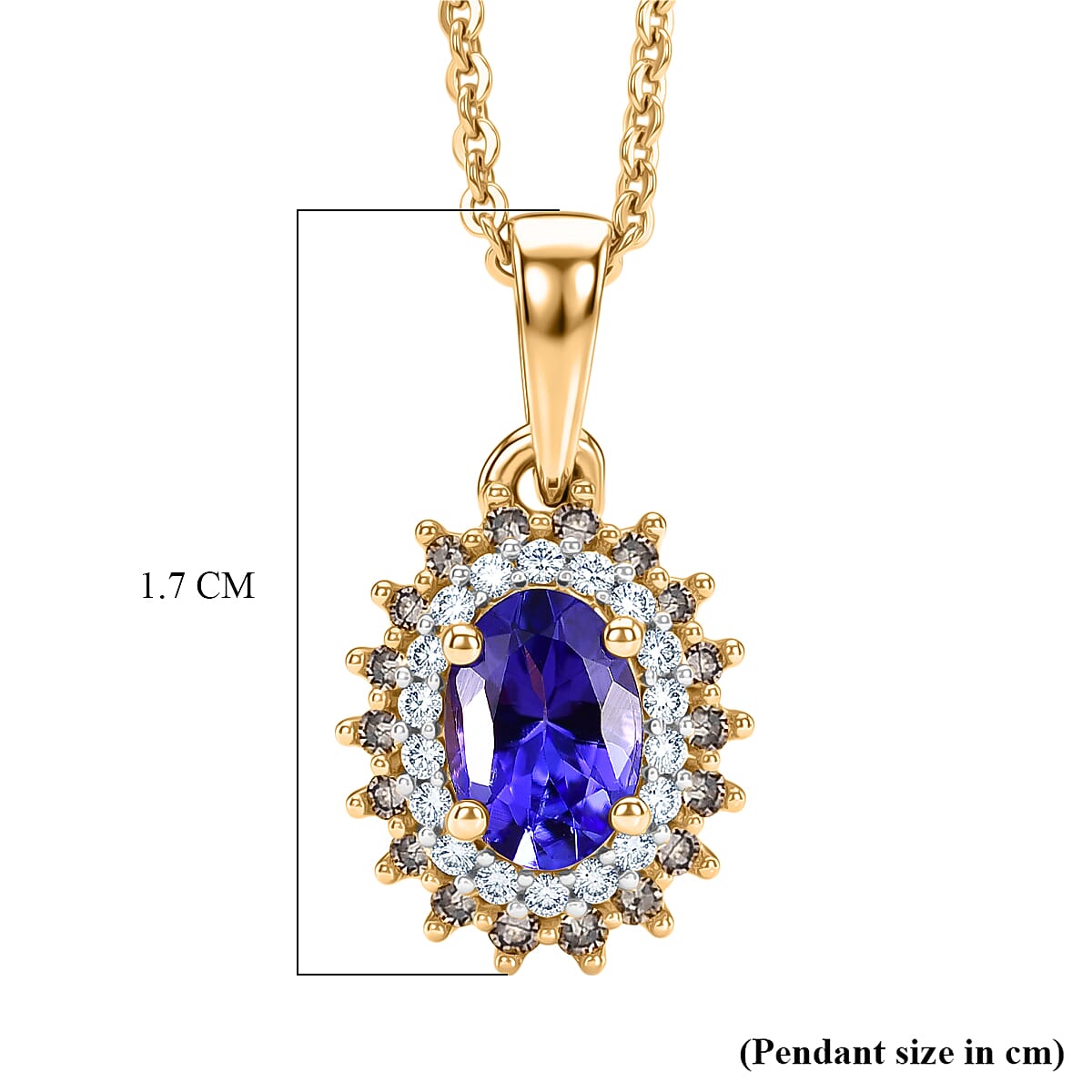 Tanzanite,  Champagne Diamond,  White Diamond Pendant with Chain (Size 20) in 18K YG Vermeil Sterling Silver 0.16 ct  0.640  Ct.