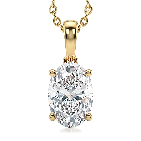 LUXURIANT 2 Ct. Lab Grown Diamond Oval-Cut Solitaire Pendant with Chain (Size 20) in 18K Vermeil Yellow Gold Plated Sterling Silver, SGL Certified (SI-G-H)