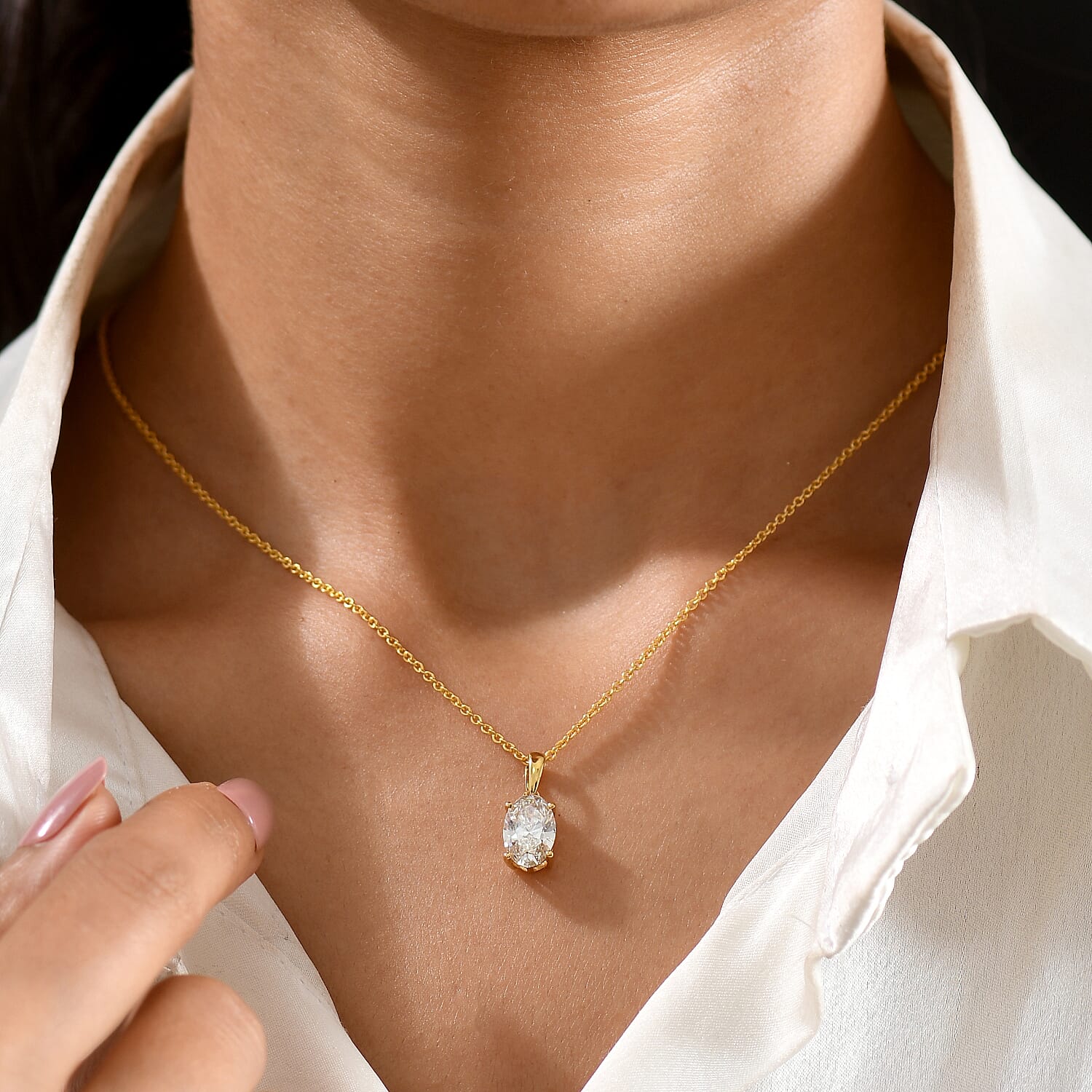 Luxuriant - SGL Certified Lab Grown Diamond (SI-G-H) Pendant with Chain (Size 20) in 18K Vermeil Yellow Gold Plated Sterling Silver 2.00 Ct.