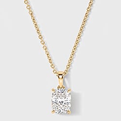 LUXURIANT 2 Ct. Lab Grown Diamond Cushion-Cut Solitaire Pendant with Chain (Size 20) in 18K Vermeil Yellow Gold Plated Sterling Silver, SGL Certified (SI-G-H)