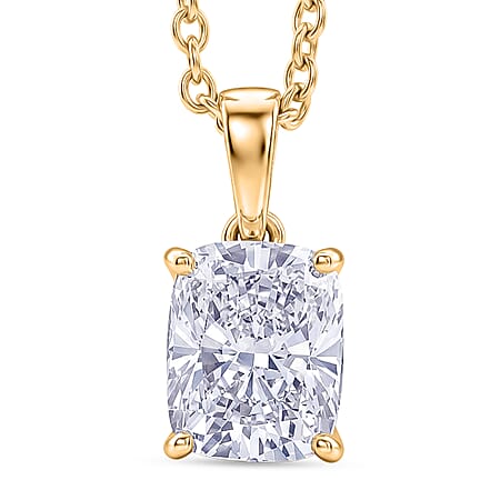 LUXURIANT 2 Ct. Lab Grown Diamond Cushion-Cut Solitaire Pendant with Chain (Size 20) in 18K Vermeil Yellow Gold Plated Sterling Silver, SGL Certified (SI-G-H) LUXURIANT 2 Ct. Lab Grown Diamond Cushion-Cut Solitaire Pendant with Chain (Size 20) in 18K Vermeil Yellow Gold Plated Sterling Silver, SGL Certified (SI-G-H)