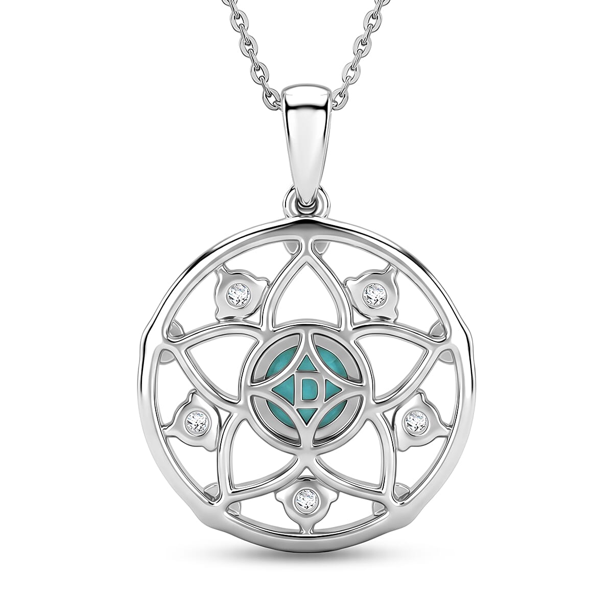D'Joy - Larimar & White Zircon Pendant with Chain (Size 20) in Platinum Overlay Sterling Silver 1.40 Ct.