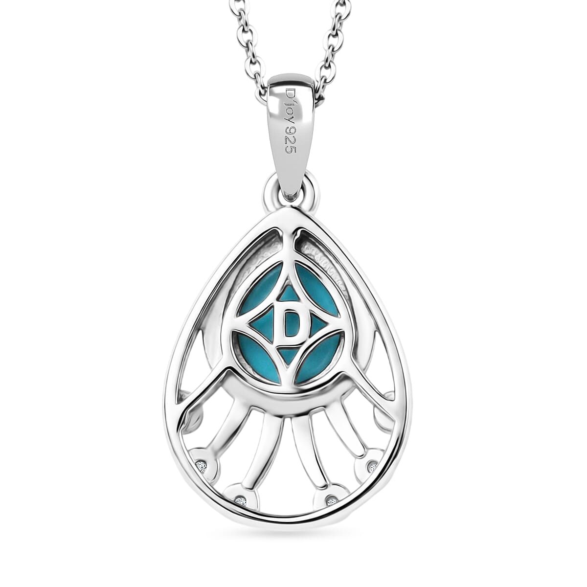 D'Joy - Larimar & White Zircon Pendant with Chain (Size 20) in Platinum Overlay Sterling Silver 1.40 Ct.