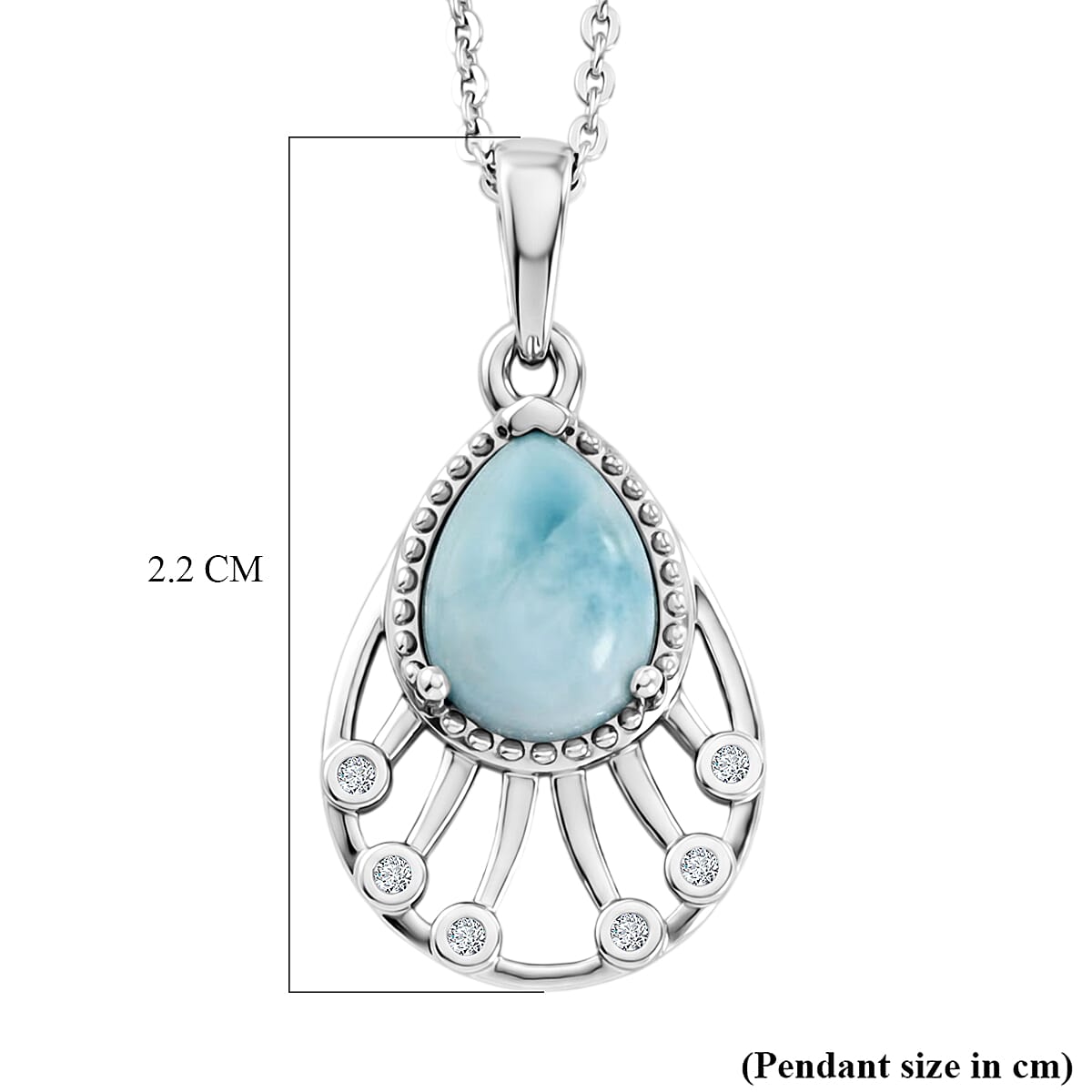 D'Joy - Larimar & White Zircon Pendant with Chain (Size 20) in Platinum Overlay Sterling Silver 1.40 Ct.