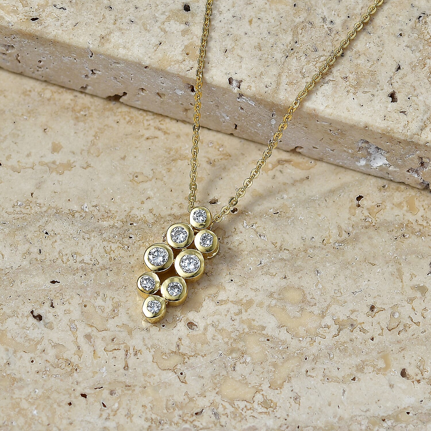 Luxuriant - Lab Grown Diamond (SI-G-H) Cluster Drop Pendant with Chain (Size 20) in 18K Vermeil Yellow Gold Plated Sterling Silver 0.33 Ct.